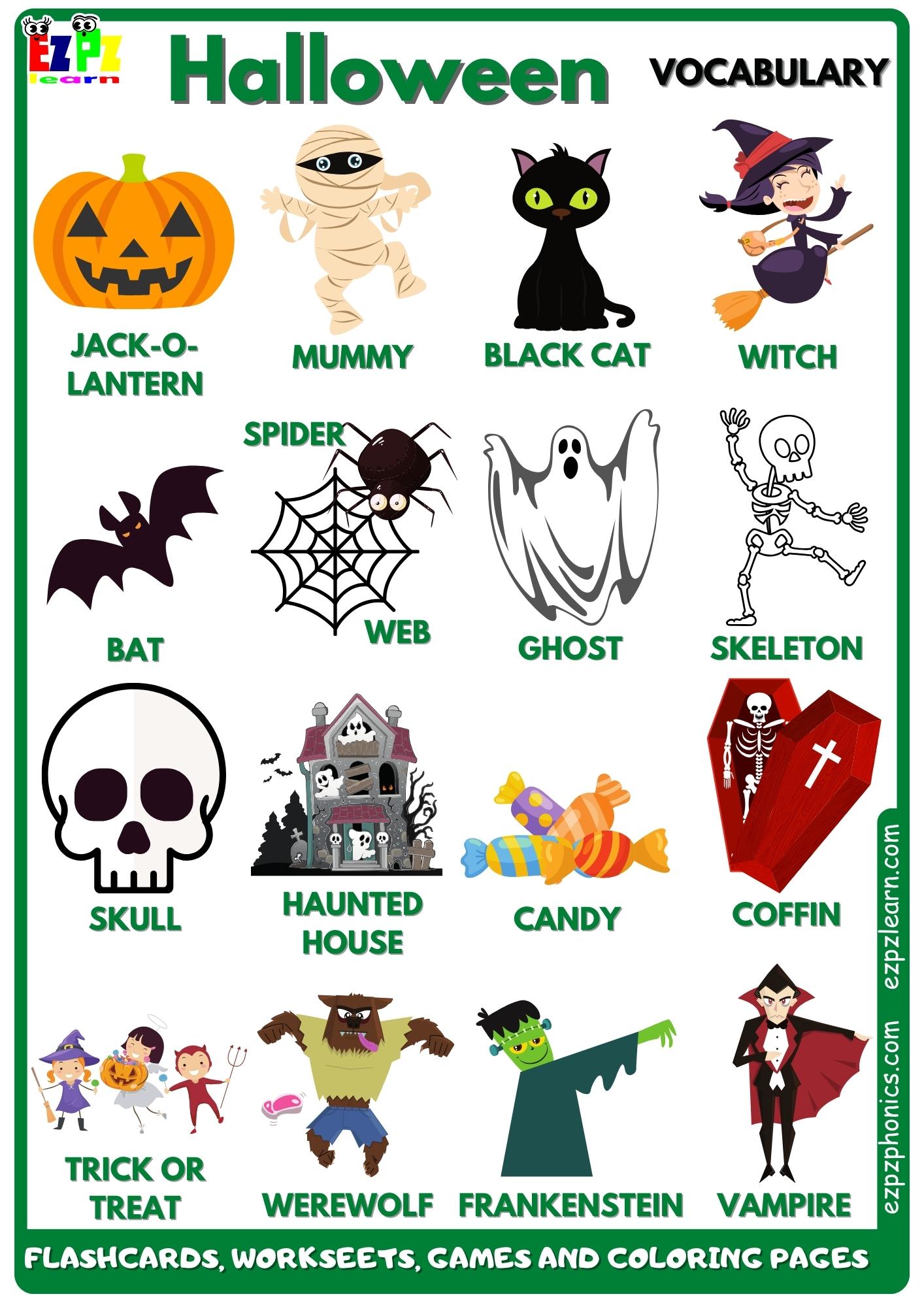 Halloween Holiday Vocabulary Free English Vocabulary Flashcards, Worksheets, Coloring Pages, Games and More for English Language Learners
